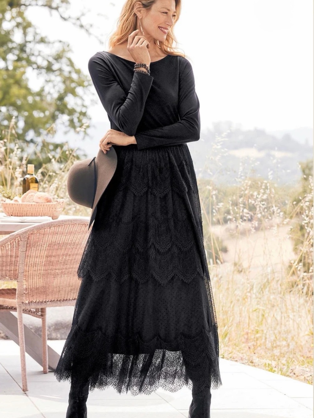 Soft Surroundings Elegant Black Lace Tiered Maxi Dress, Medium (runs Large)